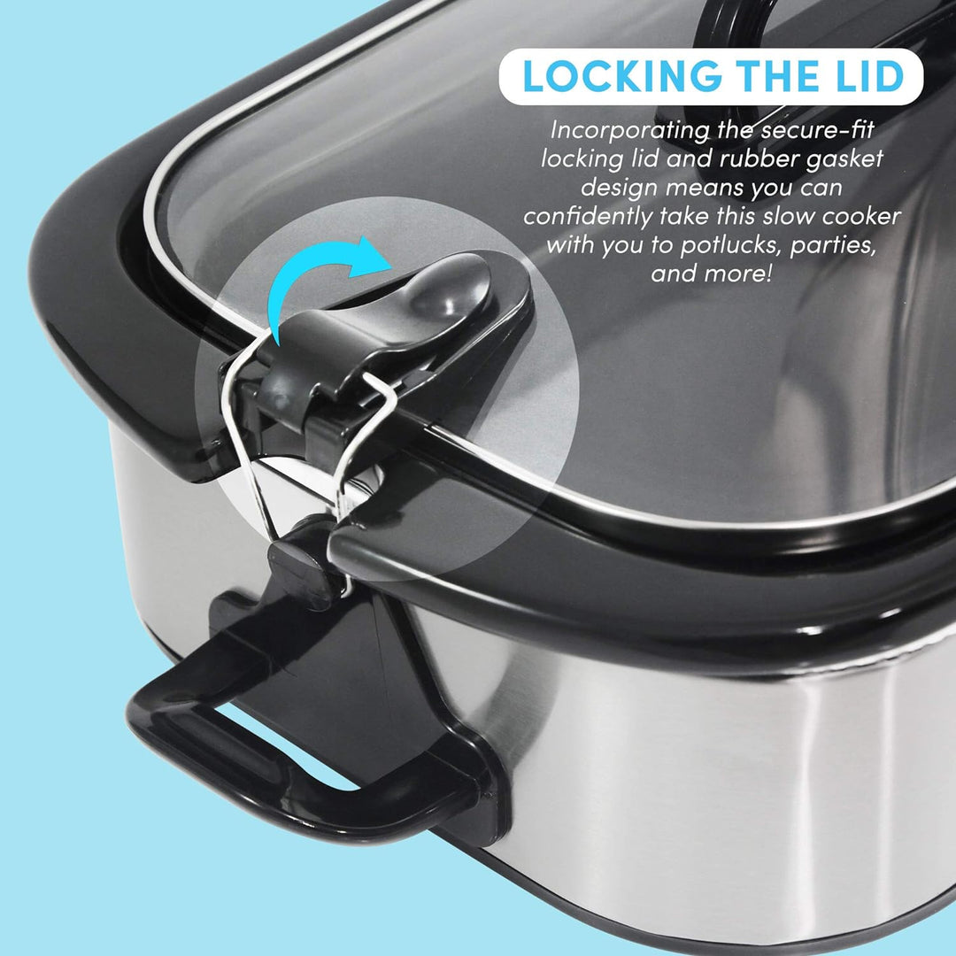 Elite Gourmet MST-5240SS Crock Slow Cooker, verschliessbarer Deckel, einstellbare Temperatur, warm h