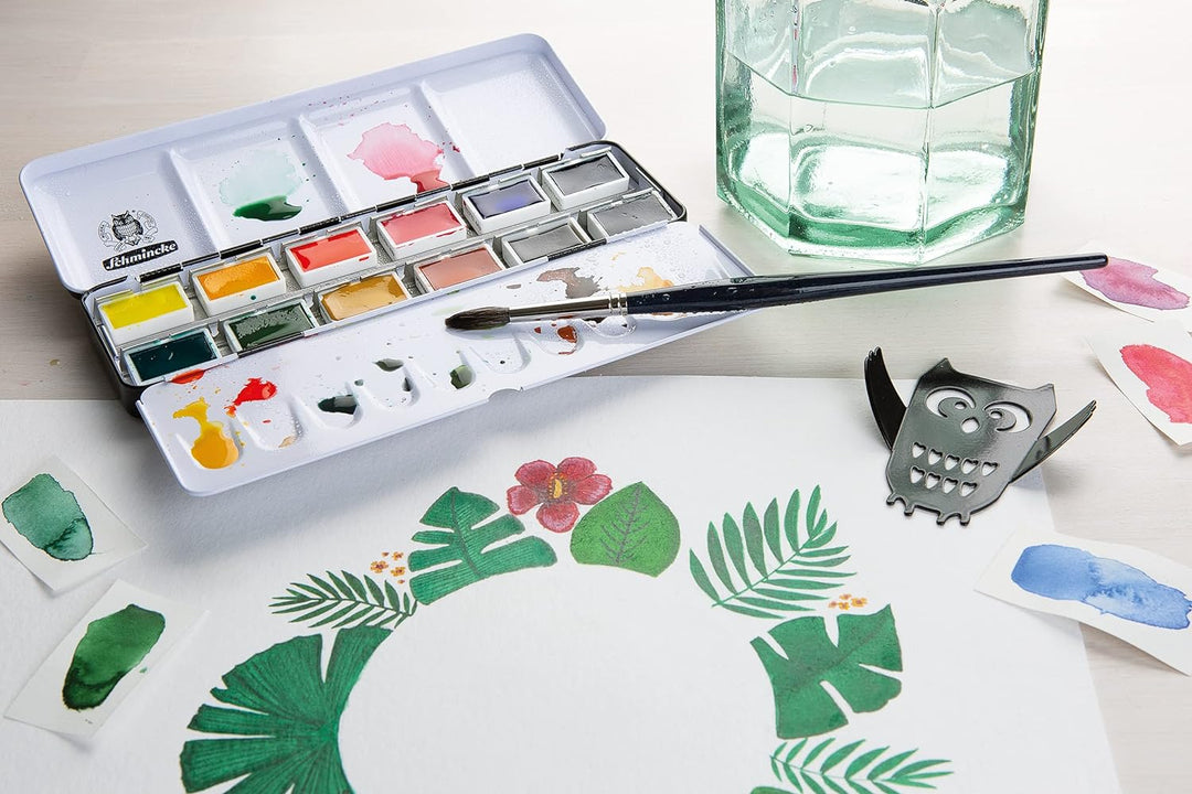 Schmincke – Akademie Aquarell Farbkasten, Grundsortiment 12 x 1/1 Näpfchen, 75 312 097, Metallkasten