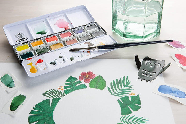 Schmincke – Akademie Aquarell Farbkasten, Grundsortiment 12 x 1/1 Näpfchen, 75 312 097, Metallkasten
