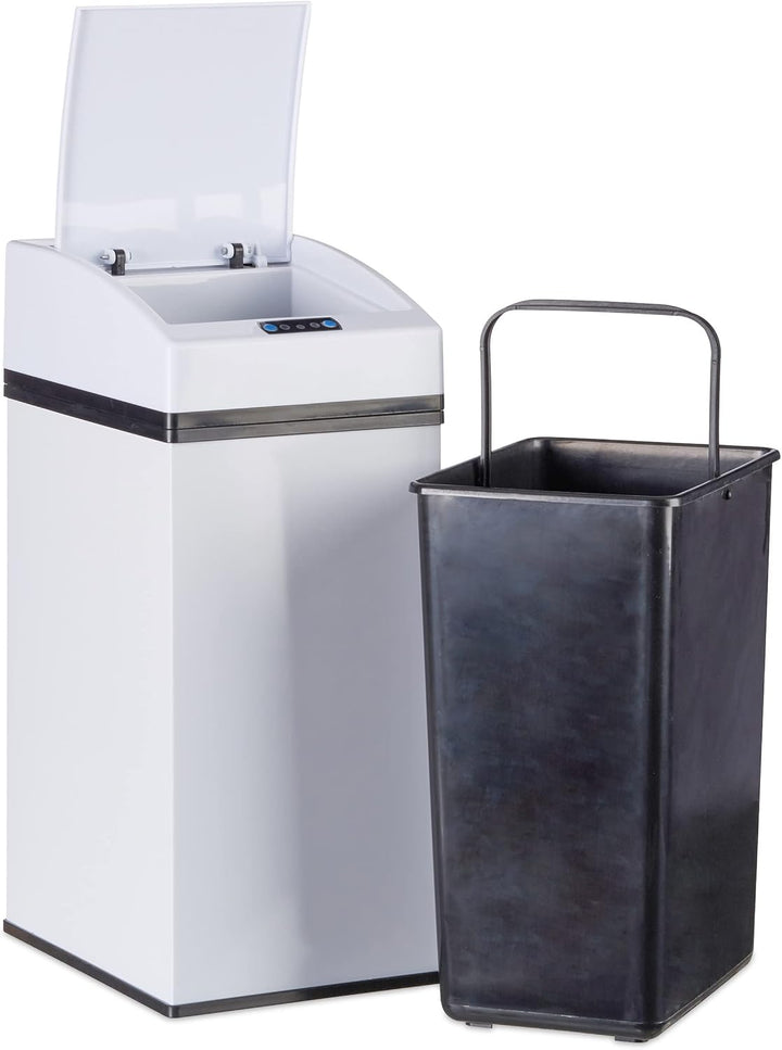 Relaxdays, weiss Sensor Mülleimer, Automatikdeckel, Inneneimer mit Griff, hygienisch, 7 L, Stahl, Hx