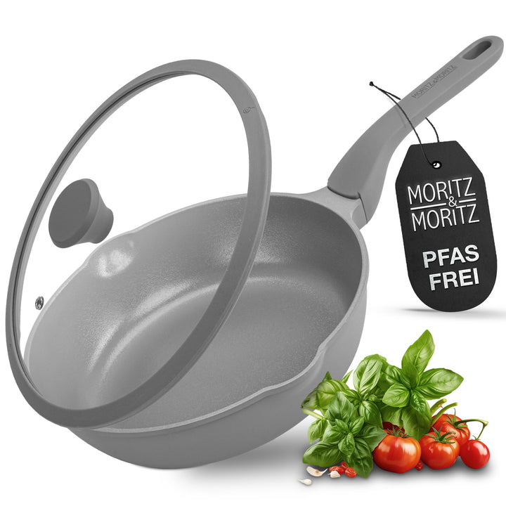 Moritz & Moritz Keramik Pfanne mit Deckel 26cm - frei von PFAS, PFOA & PTFE - Antihaft Bratpfanne 26