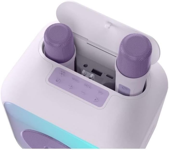 Enceinte karaoké lumineuse - BIGBEN - Lavande - Bluetooth, 30W, 2 micros sans fil USB-C, Égaliseur,