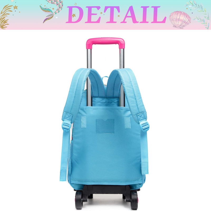 HTgroce Trolley Rucksack mit Rollen, Federmäppchen, Lunch Tasche 3 in 1 Pailletten Rolling Schulranz