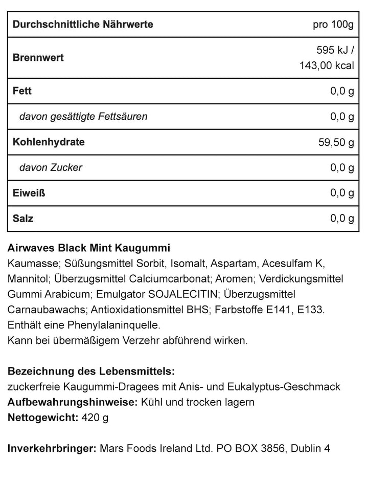 Wrigley Airwaves Black Mint, 30er Pack Minze 10 Stück (30er Pack), Minze 10 Stück (30er Pack)