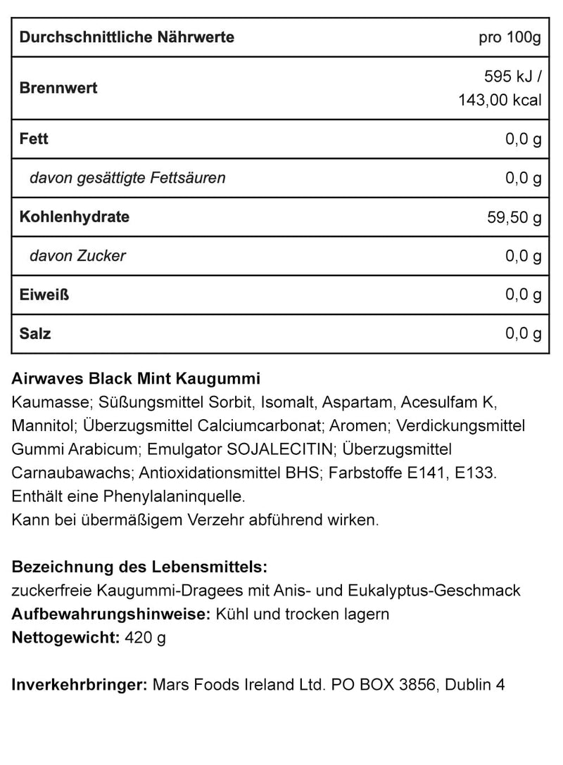 Wrigley Airwaves Black Mint, 30er Pack Minze 10 Stück (30er Pack), Minze 10 Stück (30er Pack)