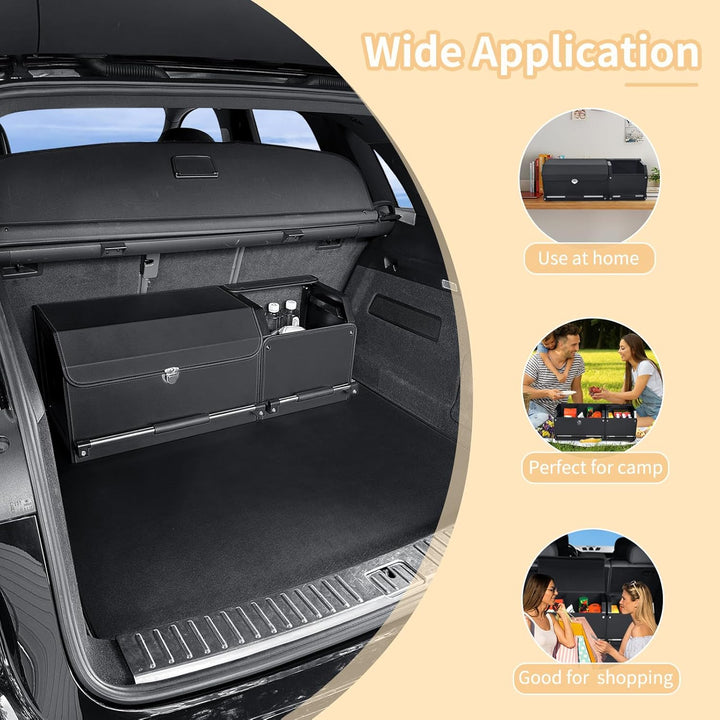 Modulares 2-in-1 Auto Kofferraum Organizer mit Deckel, Stabiler Zuggriff, Strapazierfähiges Leder, A
