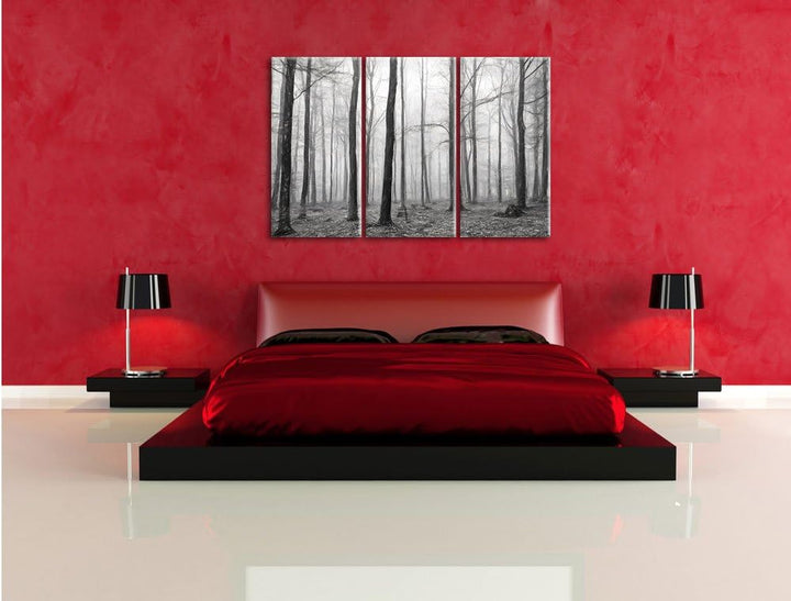 Pixxprint Abstrakter Wald Kunst / 3-Teilig/Gesamtmass 120cm Leinwandbild bespannt auf Holzrahmen/Wan