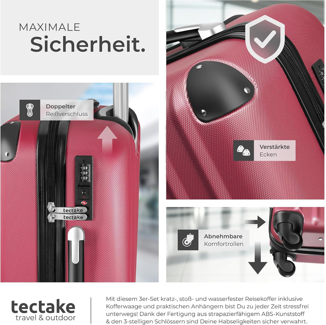 tectake® 3er Kofferset mit Kofferwaage & Kofferanhänger, Reisekoffer Set, ABS Hartschalenkoffer Set,