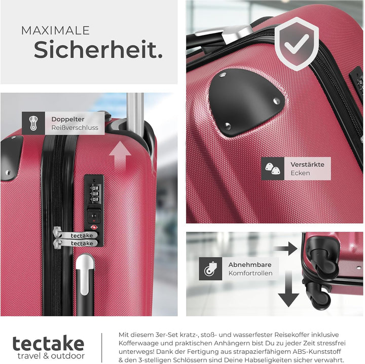 tectake® 3er Kofferset mit Kofferwaage & Kofferanhänger, Reisekoffer Set, ABS Hartschalenkoffer Set,