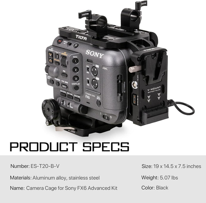 Tilta FX6 Cage, Kamerakäfig kompatibel mit Sony FX6 V-Mount Advanced Kit Filmmaking Cage mit Quick R