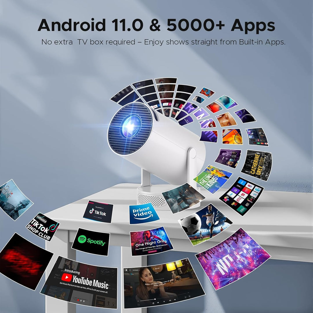 Mini Beamer mit Lautsprecher, Projector unterstützen 1080P 4K, Auto Keystone WiFi6 Tragbarer Beamers