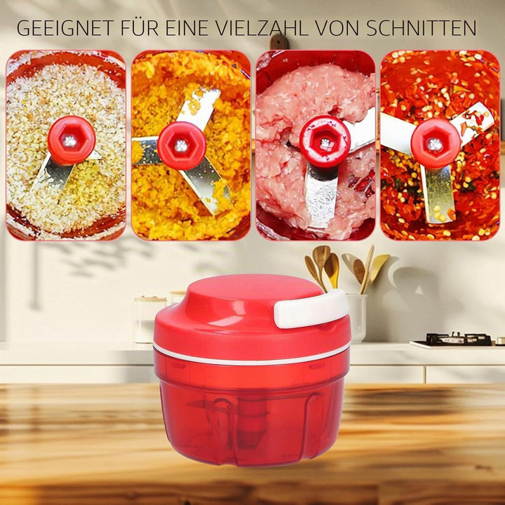 Zwiebelschneider, Zwiebelschneider mit Seilzug, 300ML Rot Zwiebel Zerkleinerer, Manuell Gemüseschnei
