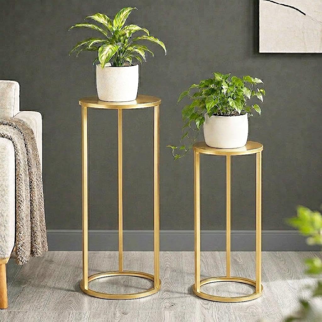 DanDiBo Blumenhocker Metall Gold Rund Blumenständer Beistelltisch 96510 2er Set Blumensäule Modern P