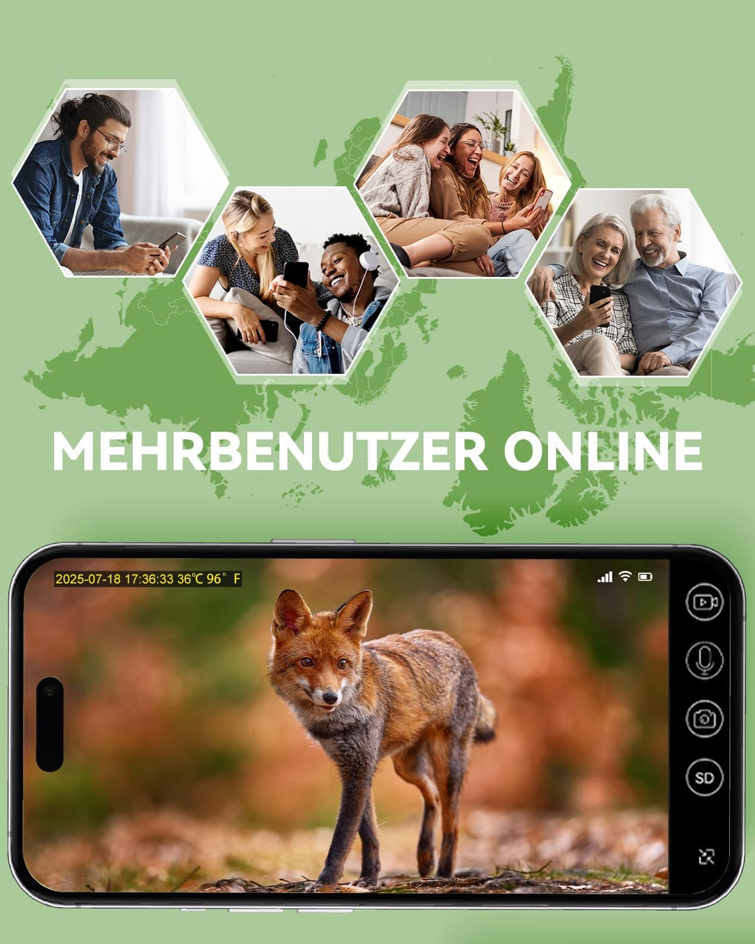 Xega 4G LTE Wildkamera mit Handyübertragung App & Bewegungsmelder, 2K Solar Überwachungskamera Ausse