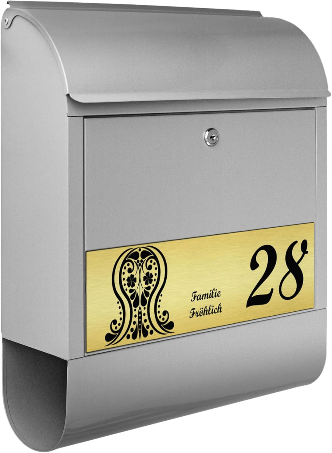 banjado® Briefkasten personalisiert mit graviertem Namensschild in Gold/Briefkasten silberfarben 39x
