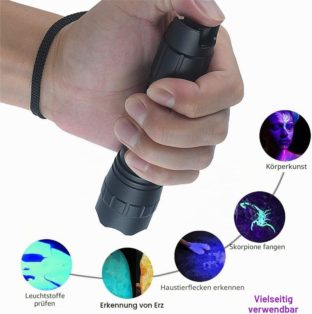 ULTRAFIRE UV Taschenlampe 395-405nm Schwarzlicht Stufenlose Dimmung Zoom Mini Ultraviolett LED Tasch