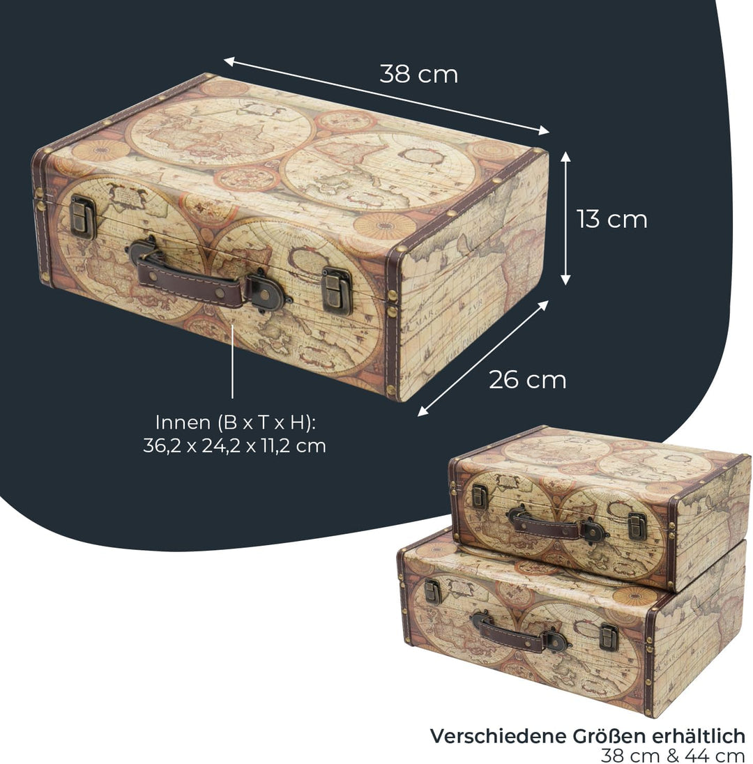 HMF Vintage Deko Koffer aus Holz, Aufbewahrungsbox mit Deckel und Ledergriff, stilvolle Aufbewahrung