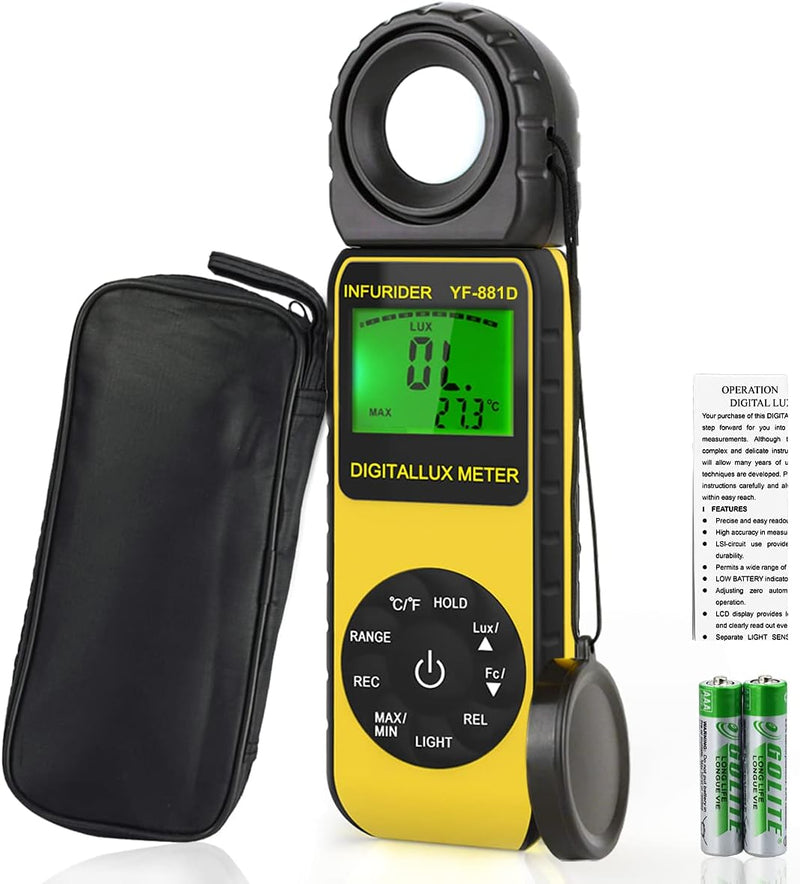 INFURIDER Digital Luxmeter Belichtungsmesser YF-881D Illuminometer 0.1-400,000 Lux Lichtmessgerät Li