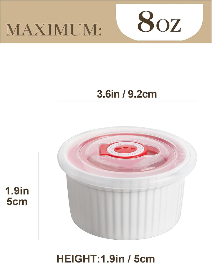 MALACASA Creme Brulee Schälchen mit Deckel 6er Set, 240 ml Porzellan Souffle Förmchen Backofenfest,