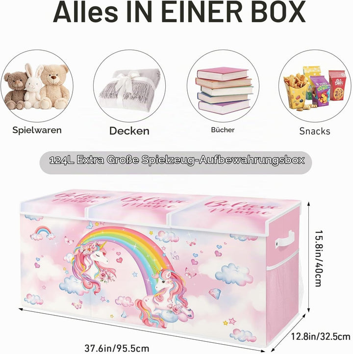 omedecal Spielzeugkiste Aufbewahrungsbox mit Deckel Kinder 96 x 32 x 40 cm, Faltbare und Platzsparen