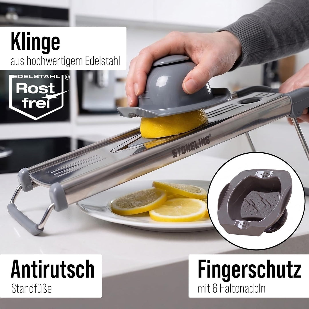 STONELINE V Hobel Gemüseschneider Set 9 teilig für Scheiben Stifte Streifen Würfel, mit 5 Schneid-Ei