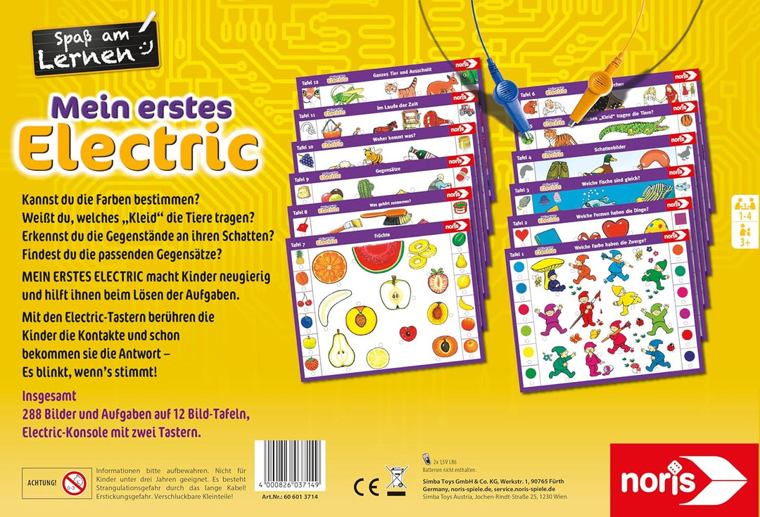 noris Mein erstes Electric Lernspiel – Zuordnungsspiel mit Lichtsignal bei richtiger Antwort, 12 Bil