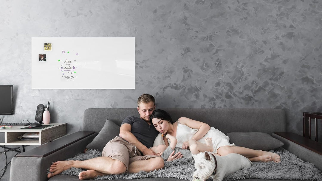 ALLboards Glasboard – Premium SUPERWHITE Perlweiss 120x60cm + Zubehörset, Bürotafel, Glastafel, Glas