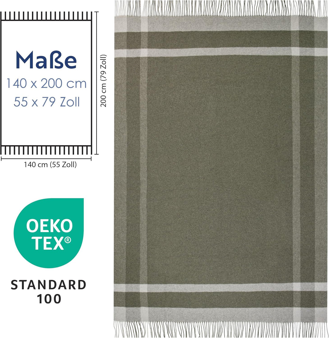 Merino Wolldecke 140x200 – Weiche Merino Decke mit 10% Kaschmir – Luxuriöse Schafwolldecke mit Tasse