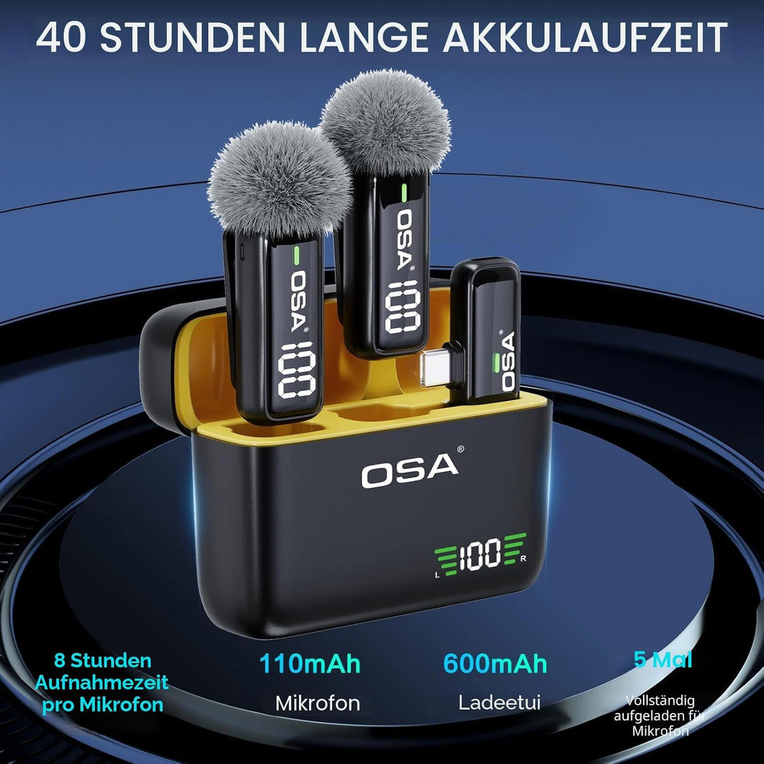 OSA Lavalier Mikrofon Kabellos Handy für iPhone, Professionelles Wireless Mikrofon Plug-Play Kabello