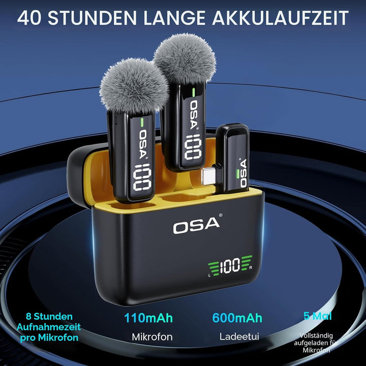 OSA Lavalier Mikrofon Kabellos Handy für iPhone, Professionelles Wireless Mikrofon Plug-Play Kabello