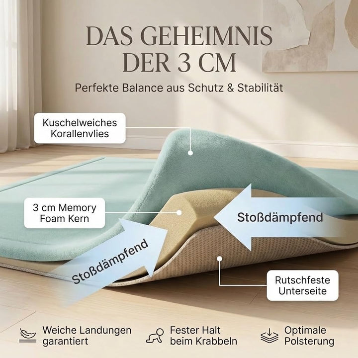 BabybeFun Krabbelmatte Baby - kuschelig weich - 3cm Dicke Spielmatte - schützt vor Stössen - Teppich