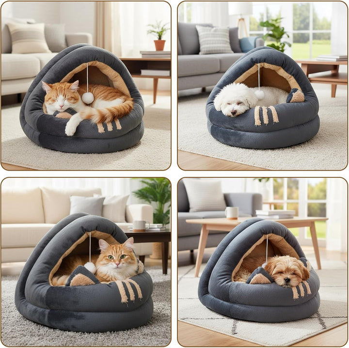 Katzenhöhle Katzen, Katzenbetten für den Innenbereich mit hängendem Spielzeug, Plüsch Haustier Katze
