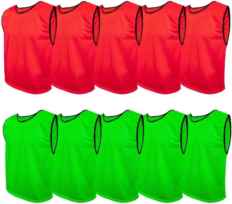 SPORTSBIBS Fussball Leibchen Set 10 Stück: 2 Farben - 5 von jeder Farbe, für Kinder und Erwachsene,