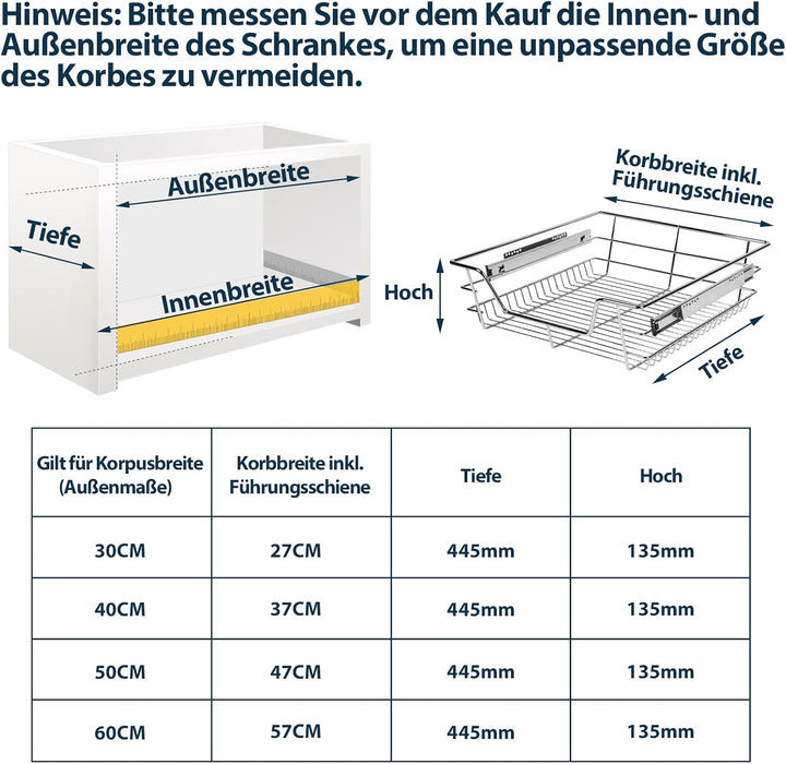 Küchenschublade 4x Teleskopschublade 50cm Schrankbreite 25 Kg Tragkraft Korbauszug Schrankauszug Wer