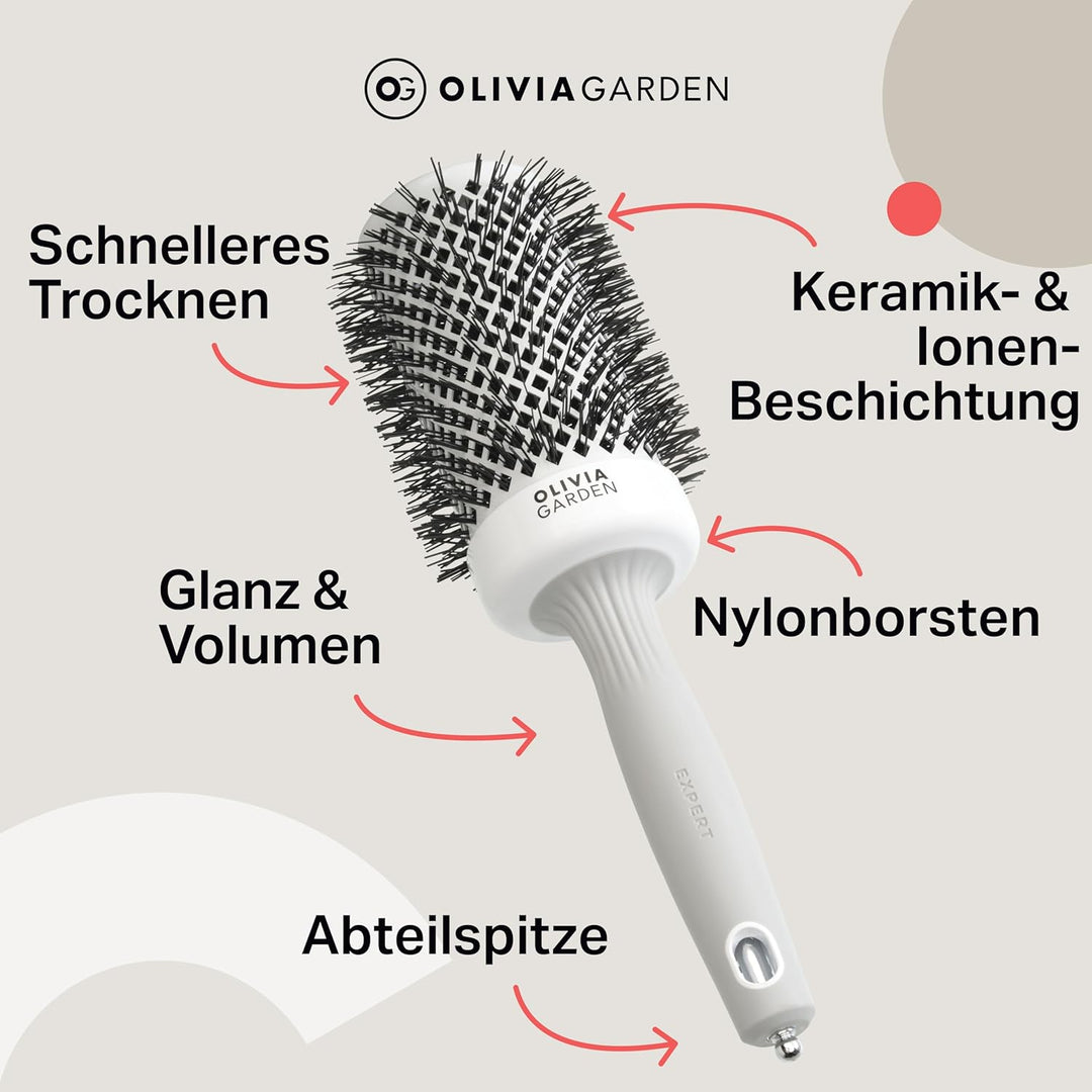 Olivia Garden - Expert Blowout Shine Haarbürste, Weiss und Grau, 55, 55