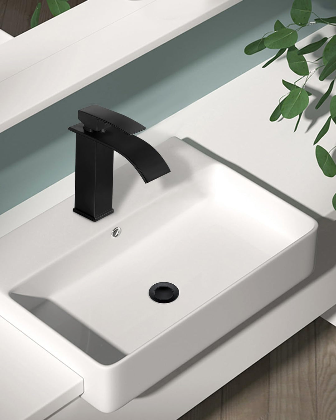 Wasserhahn Bad Schwarz | Wasserfall Waschtischarmatur für Badezimmer | Mischbatterie Waschbecken Ein