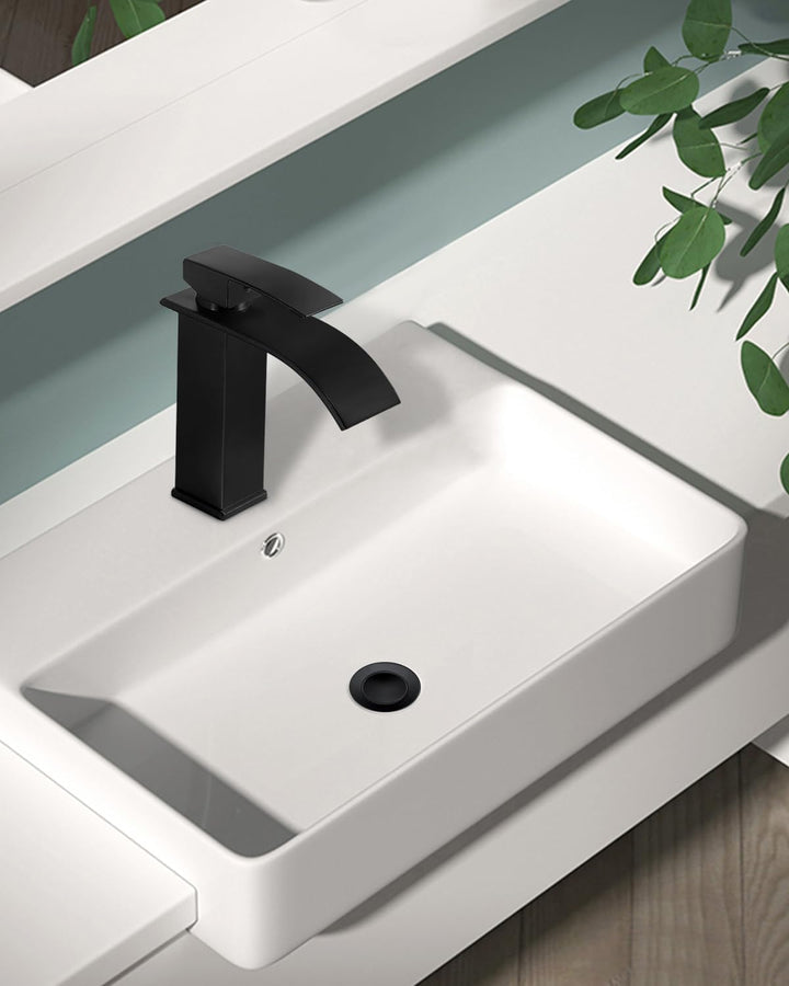 Wasserhahn Bad Schwarz | Wasserfall Waschtischarmatur für Badezimmer | Mischbatterie Waschbecken Ein