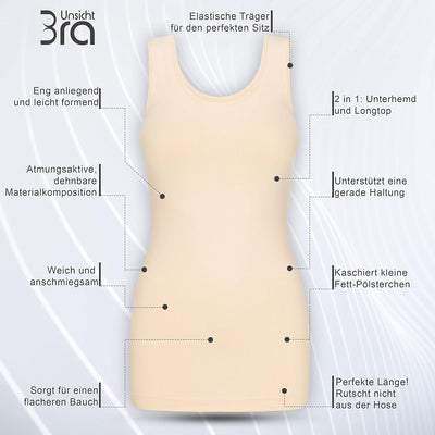 3er Pack Shape Damen Unterhemden Longshirt | Basic Wohlfühl Mikrofaser Damen Top ohne Bügel | Bauchw
