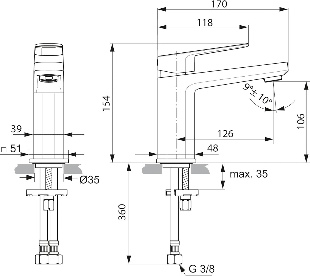 Ideal Standard A6327AA Tonic II Waschtischarmatur ohne Ablaufgarnitur Klassisch ohne Ablaufgarnitur,