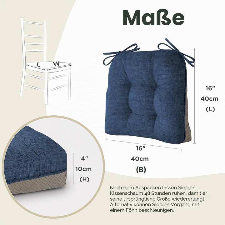 AddGrace 4er Set Sitzkissen 40 x 40cm Weiche Stuhlkissen mit 10cm Hochwertiger Polsterung für Innenb