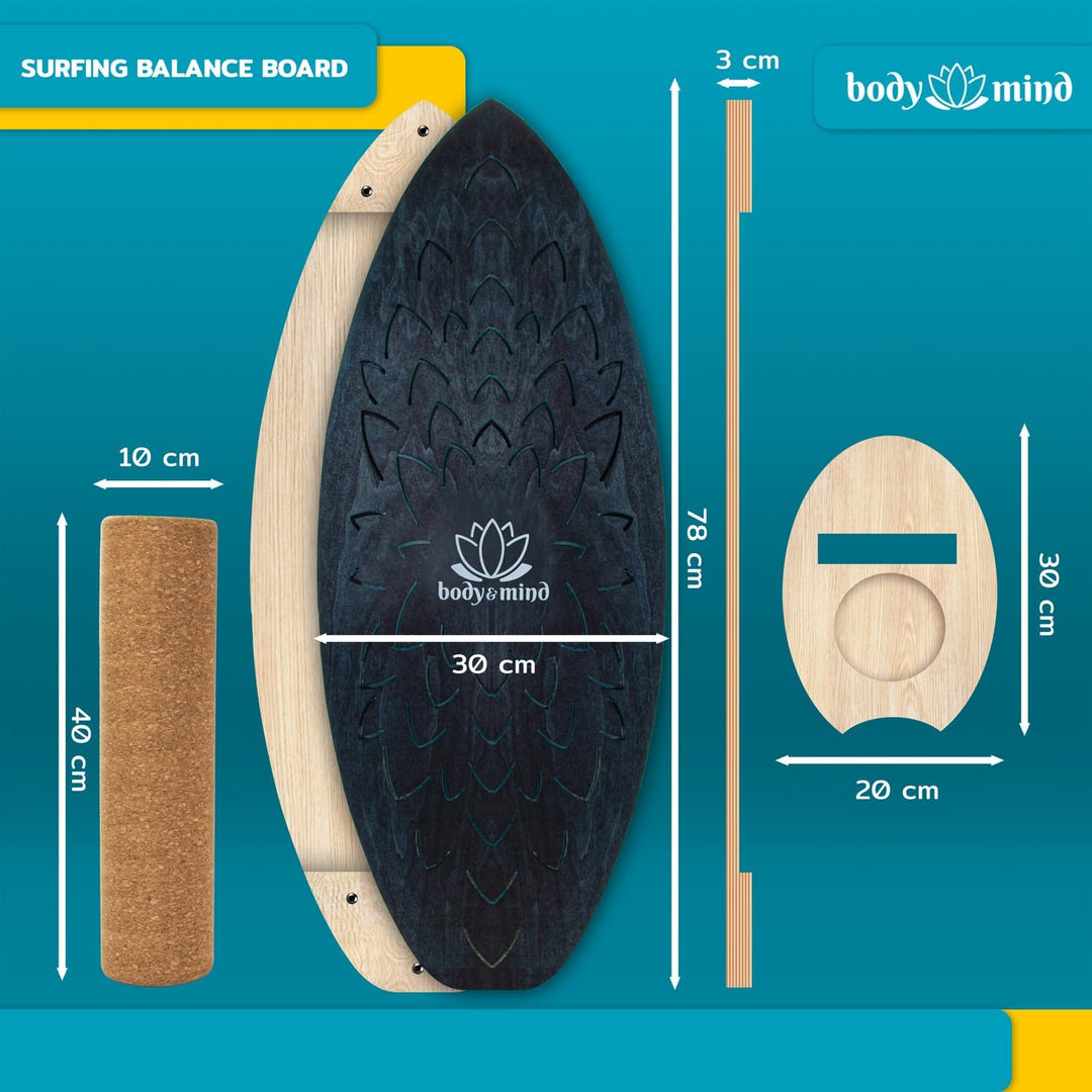 Balance-Board Surfbrett Surf Balance Wackelbrett für Physiotherapie Surf-Training; Trainiert Gleichg
