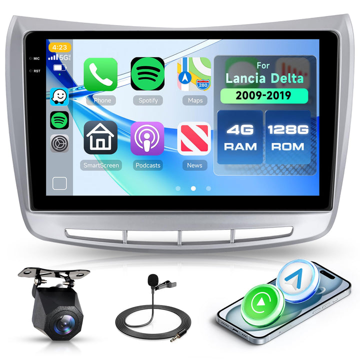 Rimoody 4G+128G Autoradio Android für Lancia Delta 2009-2019, 9 Zoll Bildschirm IN-Cell HD Radio mit