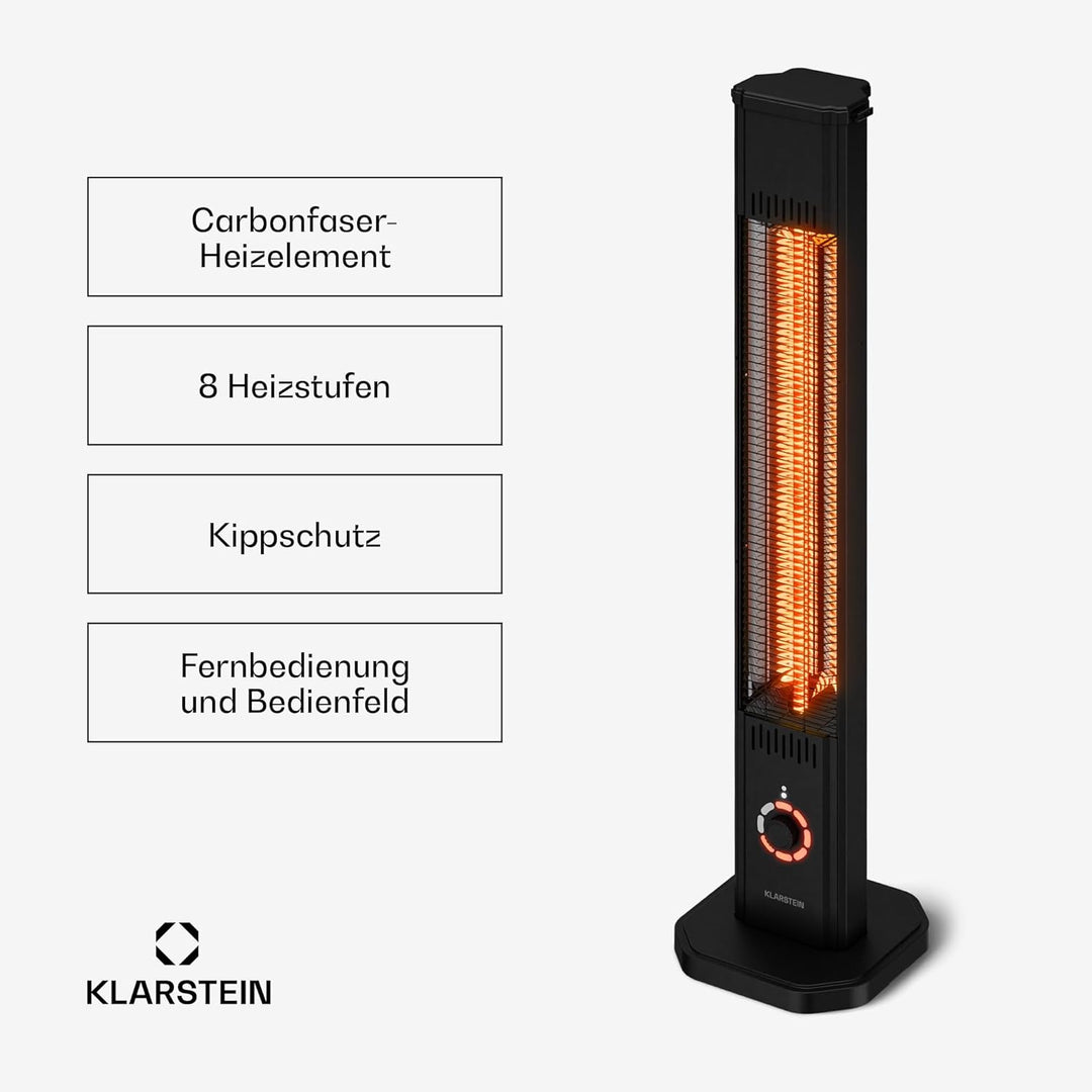 Klarstein Infrarotheizung Standgerät 2000W – 8 Stufen, Fernbedienung, Timer, IP65, Kippschutz, Wandm