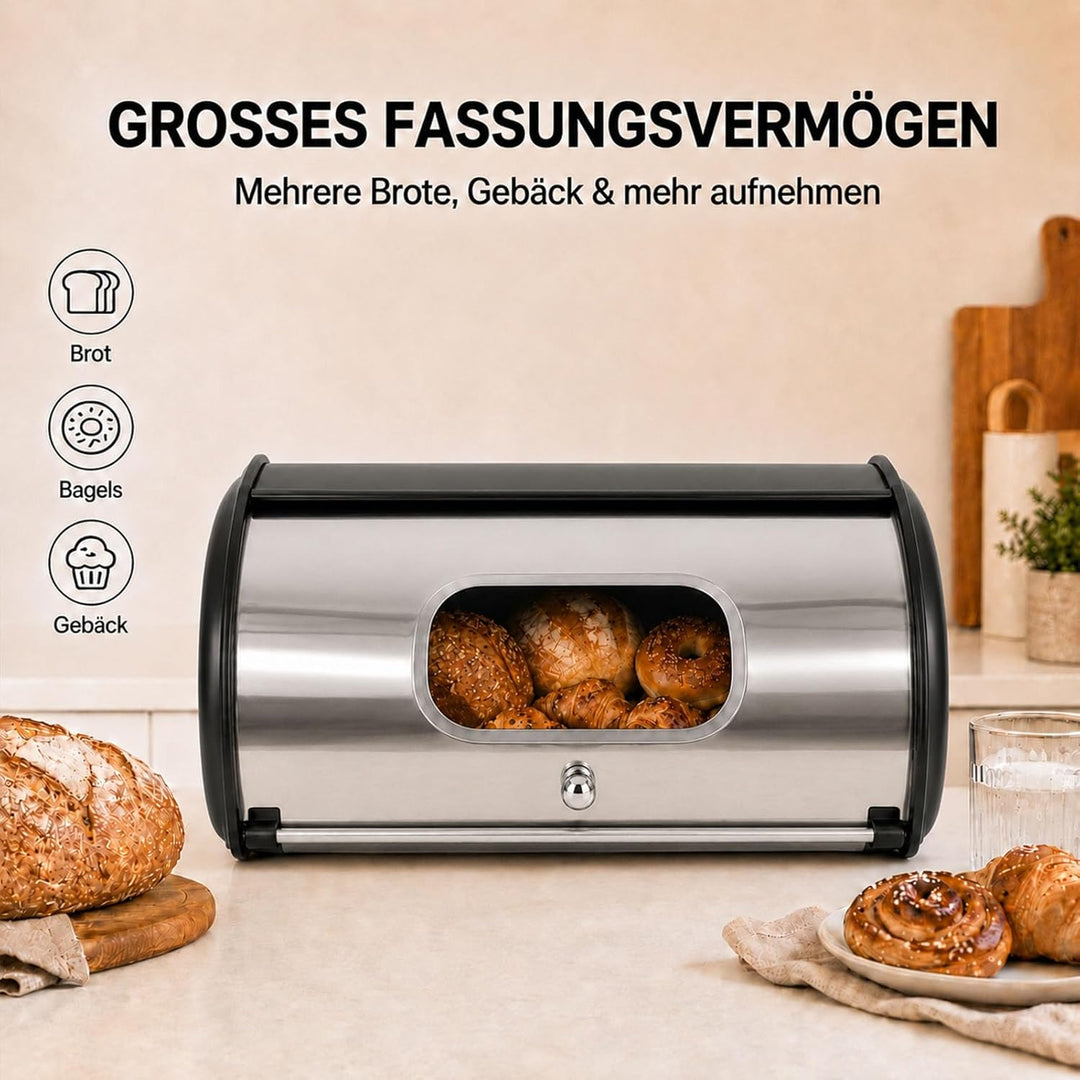Brotkasten Metall Brotbox mit Sichtfenster Brot Aufbewahrungsbox 35.5x23x14.5 cm Brotaufbewahrung fü
