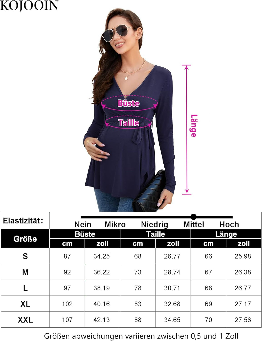 KOJOOIN Damen Stillshirt Schwangerschaftsshirt V-Ausschnitt Umstandsshirt Langarm Nursing Tops mit G