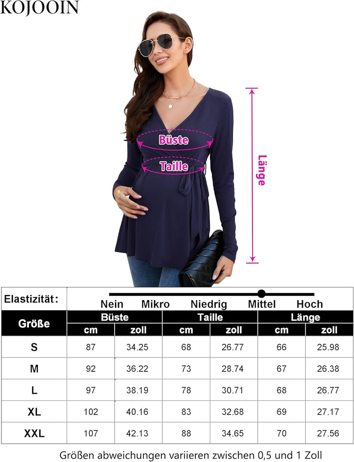 KOJOOIN Damen Stillshirt Schwangerschaftsshirt V-Ausschnitt Umstandsshirt Langarm Nursing Tops mit G