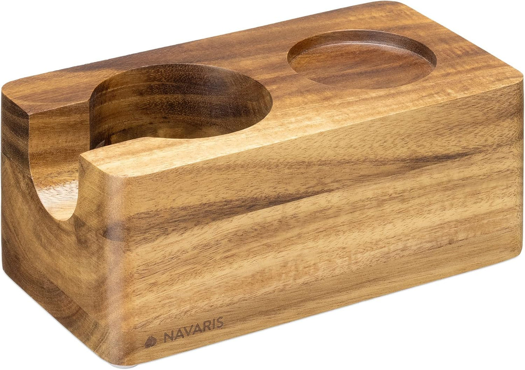 Navaris Tamperstation 51mm aus Akazienholz - Holz Tamper Station für Siebträger - Abklopfbehälter Ab