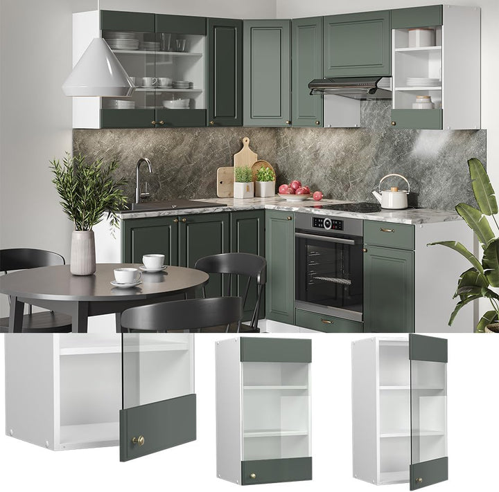 Vicco Küchenschrank Glas Fame-Line, Grün-Gold Landhaus/Weiss, 40 cm Grün-gold Landhaus Hängeglasschr