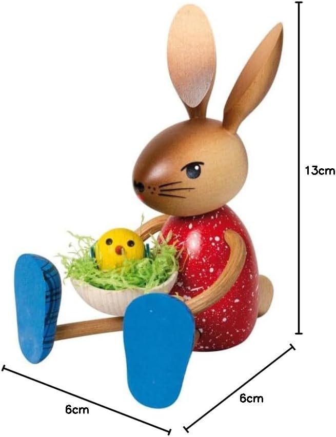 Kuhnert Drechslerei Osterdekoration/Osterhase, Hasenmädchen mit Küken, aus Holz, Grösse: sitzend ca.