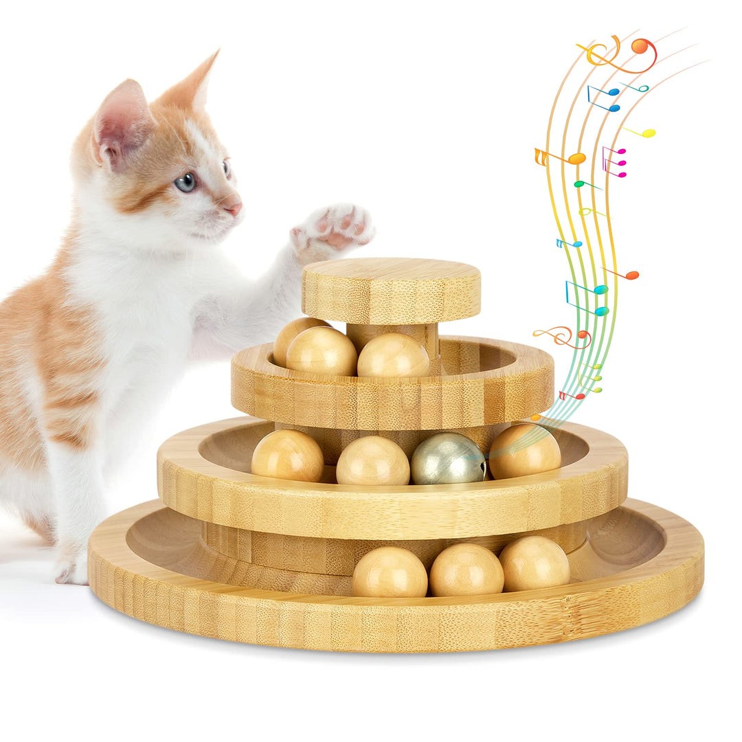 Tarnel Katzenspielzeug Selbstbeschäftigung, Interaktives Katzenspielzeug aus Holz DREI Etagen drehba